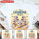 This Grandma belongs to Cute Ocean Turtles Grandkids On The Sand Personalized White T-shirt and Hoodie
